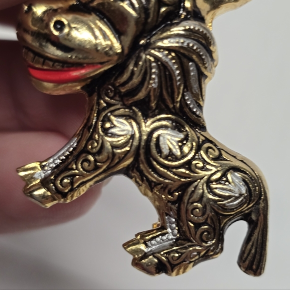 Vintage Damascene Laughing Donkey Brooch Pin Black Gold Silver Toledo Spain - Picture 4 of 8
